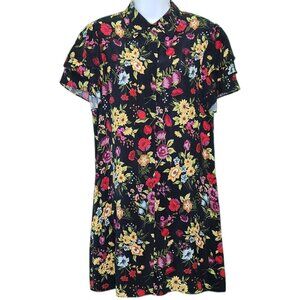 Alice & Olivia Floral Shirt Dress Womens Medium M Black Ruffle Sleeve Work CC13X